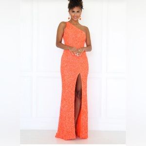 Sherri Hill Neon Orange One Shoulder Prom Dress